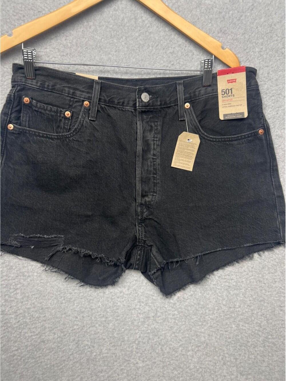 Levis Womens 501 Cut Off Shorts Size 33 Black Button Fly Denim Jean High Rise